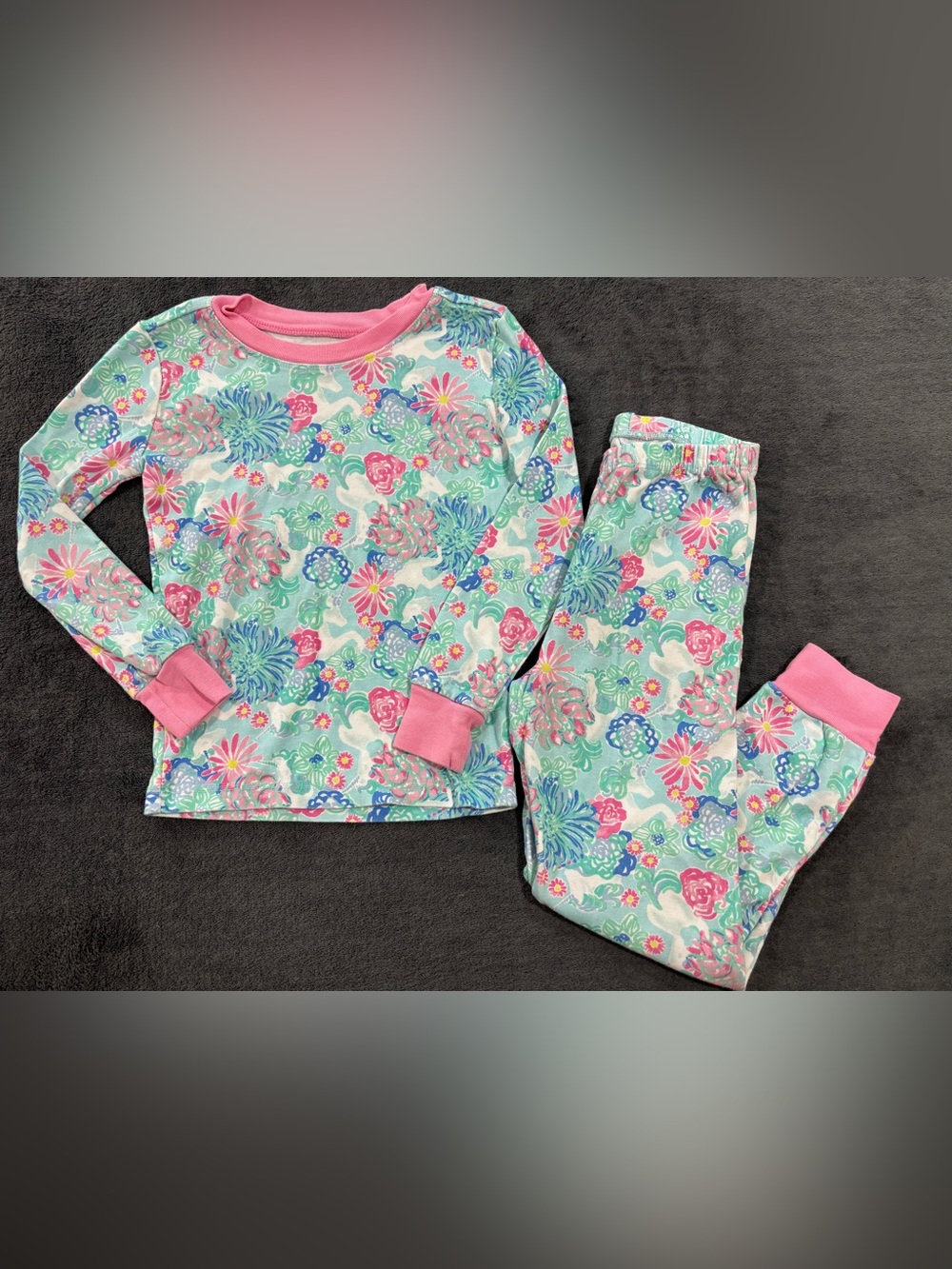 Lilly Pulitzer Girls Pajamas Size 6 Blue & Pink Floral Unicorns Pottery Barn